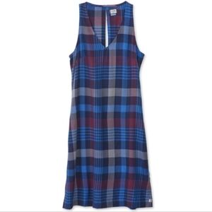 Kavu Rita Dress Open Water Blue Red Plaid V-Neck Sleeveless Cutout Back New!